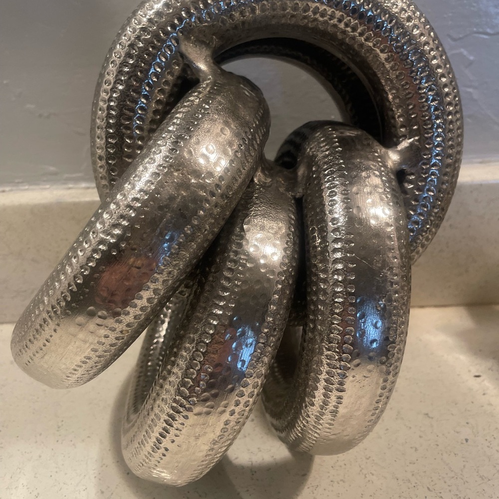 Silver Metal Entwined Rings Textured Sculpture
